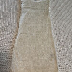 Divided White Sheath Mini Dress Sleeveless Crew Neck